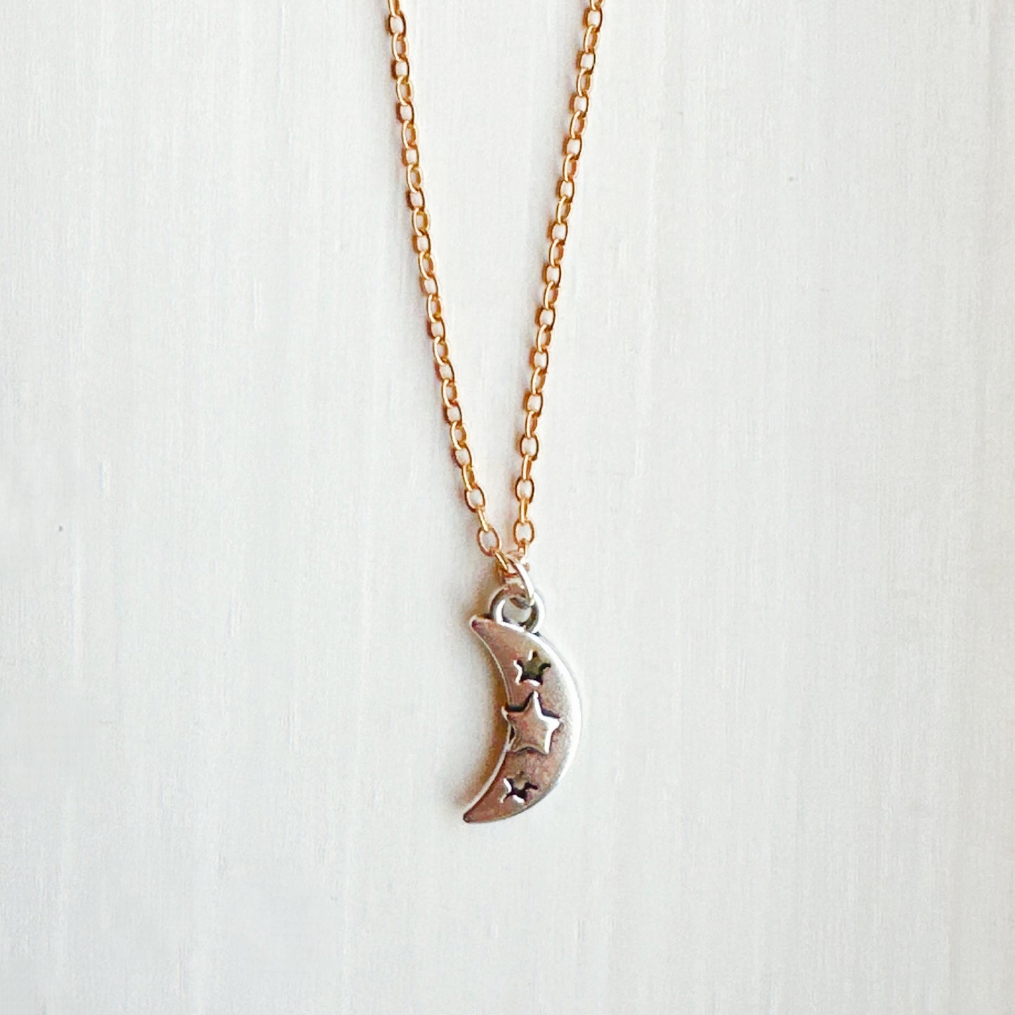 Triplicate Star Crescent Moon Pendant Necklace