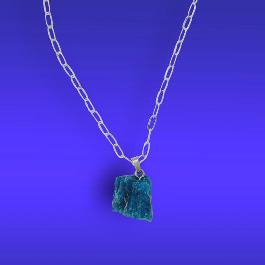 Blue Apatite Raw Gemstone Pendant Silver Necklace