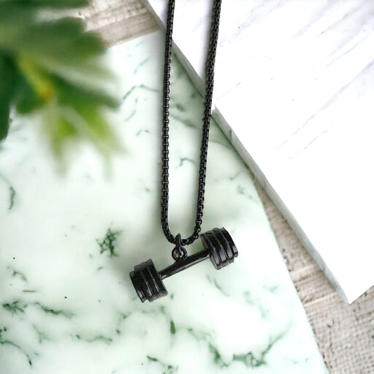 Black Dumbbell Pendant Necklace