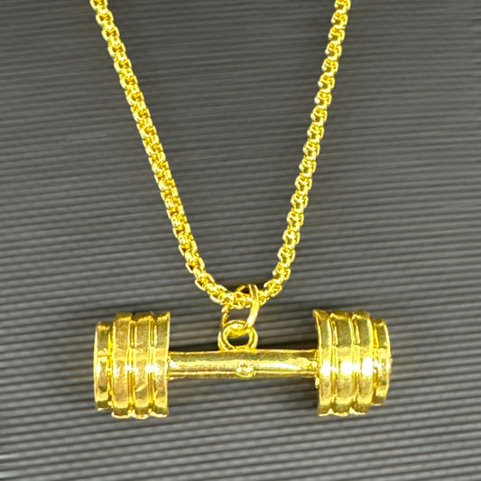 Golden Dumbbell Pendant Necklace