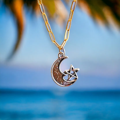 Crescent Moon & Star Pendant Necklace