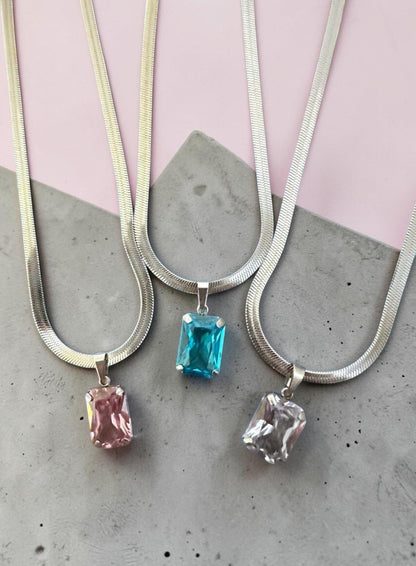 Velvet Current – Crystal Pendant Snake Chain Necklace
