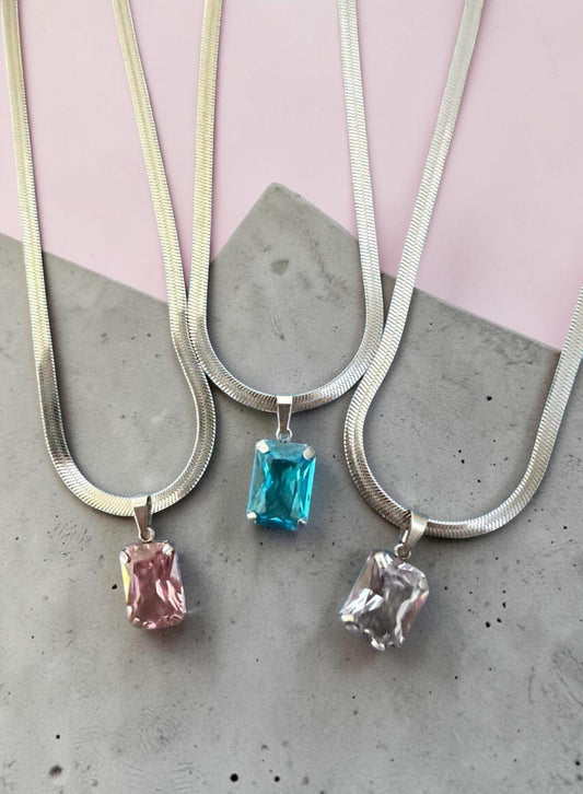 Velvet Current – Crystal Pendant Snake Chain Necklace