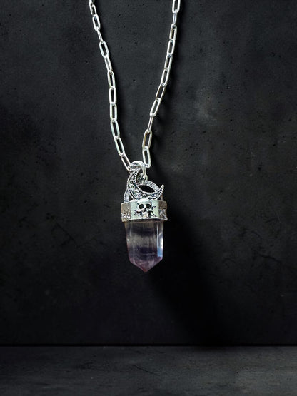 Midnight Veil - Purple Crystal Point Skull Necklace