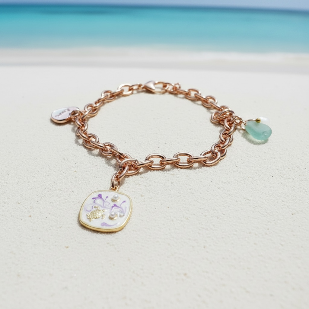 Beach Charm Bracelet - Seafoam Heart