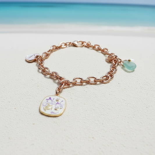Beach Charm Bracelet - Seafoam Heart