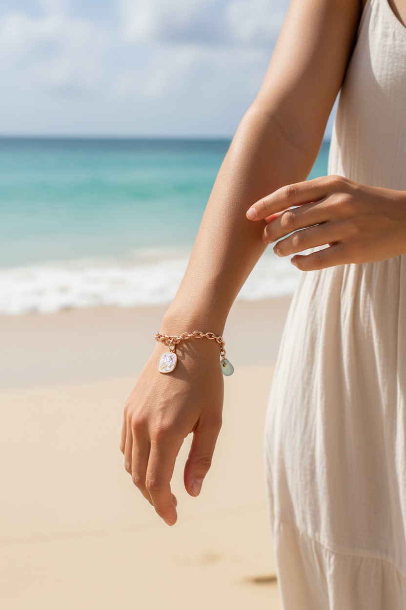 Beach Charm Bracelet - Seafoam Heart