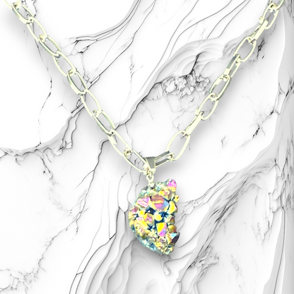 Titanium Rainbow Aura Quartz Pendant Necklace