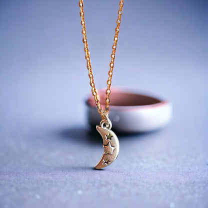 Triplicate Star Crescent Moon Pendant Necklace