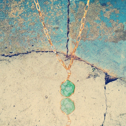 Blue-Green Dyed Quartz Geode Pendant Necklace