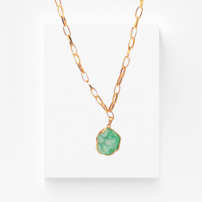 Blue-Green Dyed Quartz Geode Pendant Necklace