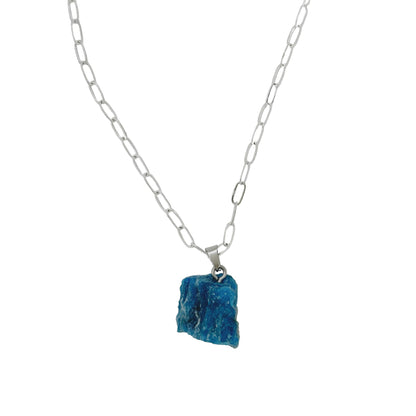 Blue Apatite Raw Gemstone Pendant Silver Necklace