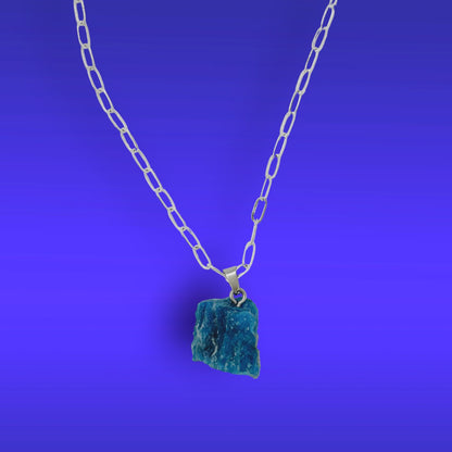 Blue Apatite Raw Gemstone Pendant Silver Necklace