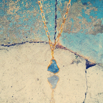 Turquoise Dyed Quartz Geode Pendant Necklace