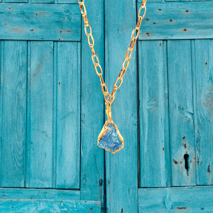 Turquoise Dyed Quartz Geode Pendant Necklace