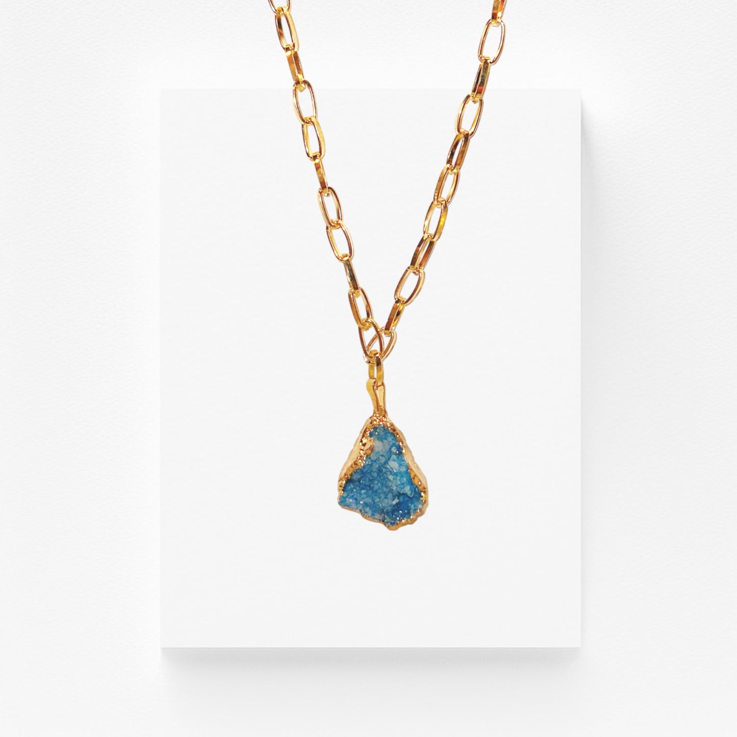 Turquoise Dyed Quartz Geode Pendant Necklace