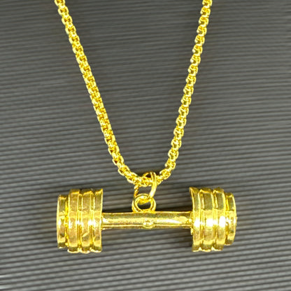 Golden Dumbbell Pendant Necklace