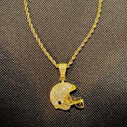 Gold Football Helmet Pendant Rope Chain