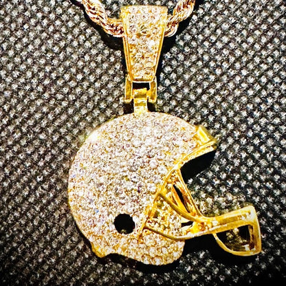 Gold Football Helmet Pendant Rope Chain
