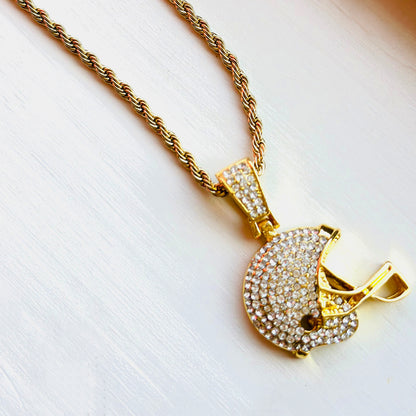 Gold Football Helmet Pendant Rope Chain
