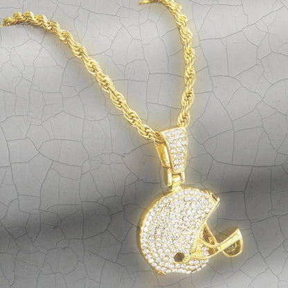 Gold Football Helmet Pendant Rope Chain
