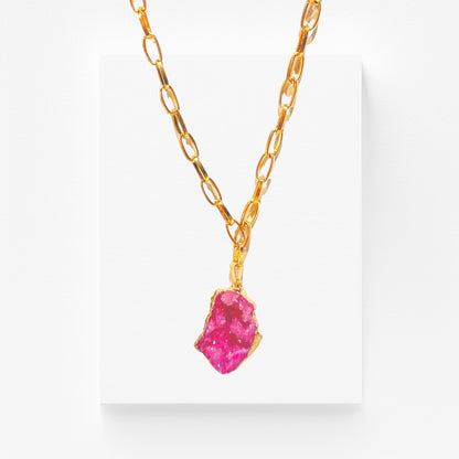 Magenta Dyed Quartz Geode Pendant Necklace