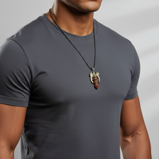 make the man a bit browner complected and muscles and pendant a bit smaller and tshirt in another color like white or black or beige