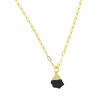 Mini Black Tourmaline Raw Gemstone Pendant Necklace