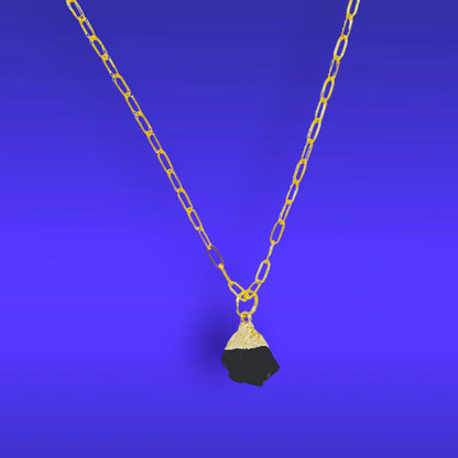 Mini Black Tourmaline Raw Gemstone Pendant Necklace