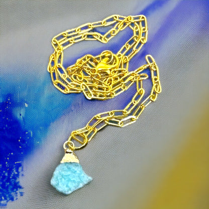 Mini Blue Apatite Raw Gemstone Pendant Necklace