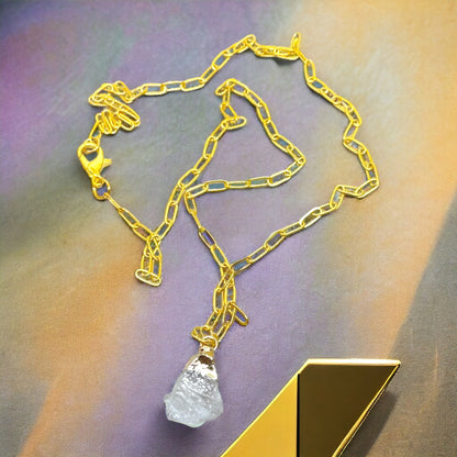 Mini Clear Quartz Raw Gemstone Pendant Necklace