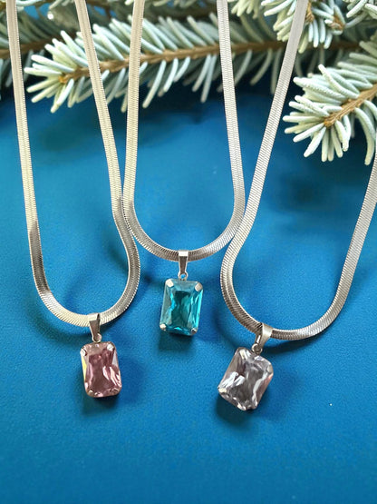 Velvet Current – Crystal Pendant Snake Chain Necklace