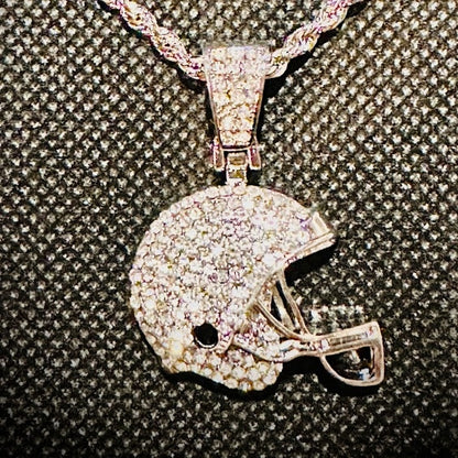 Silver Football Helmet Pendant Rope Chain