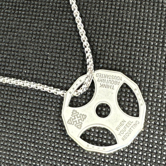 Silver Fitness Weight Plate Pendant Necklace